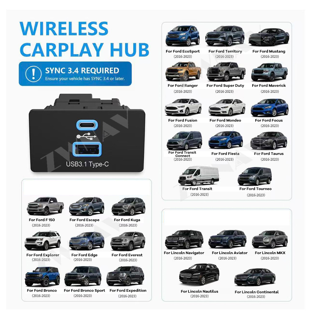 Usb Hub Type C - Adaptador Inalámbrico CarPlay Android Auto para