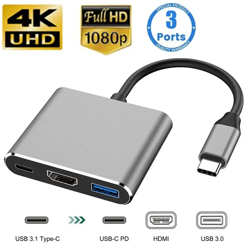 Usb Hub Type C - Adaptador multipuerto 3 en 1 tipo